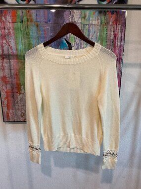 A.L.C. Ivory Knit Sweater Chain Link Cuff Detail Small NWT